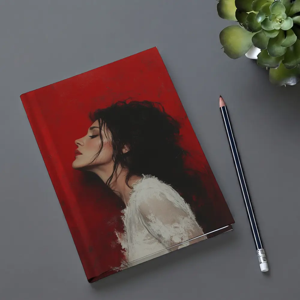 Woman Profile Portrait Red Abstract Background – Notebooks
