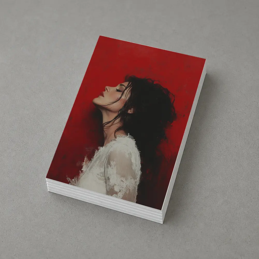 Woman Profile Portrait Red Abstract Background – Postcards