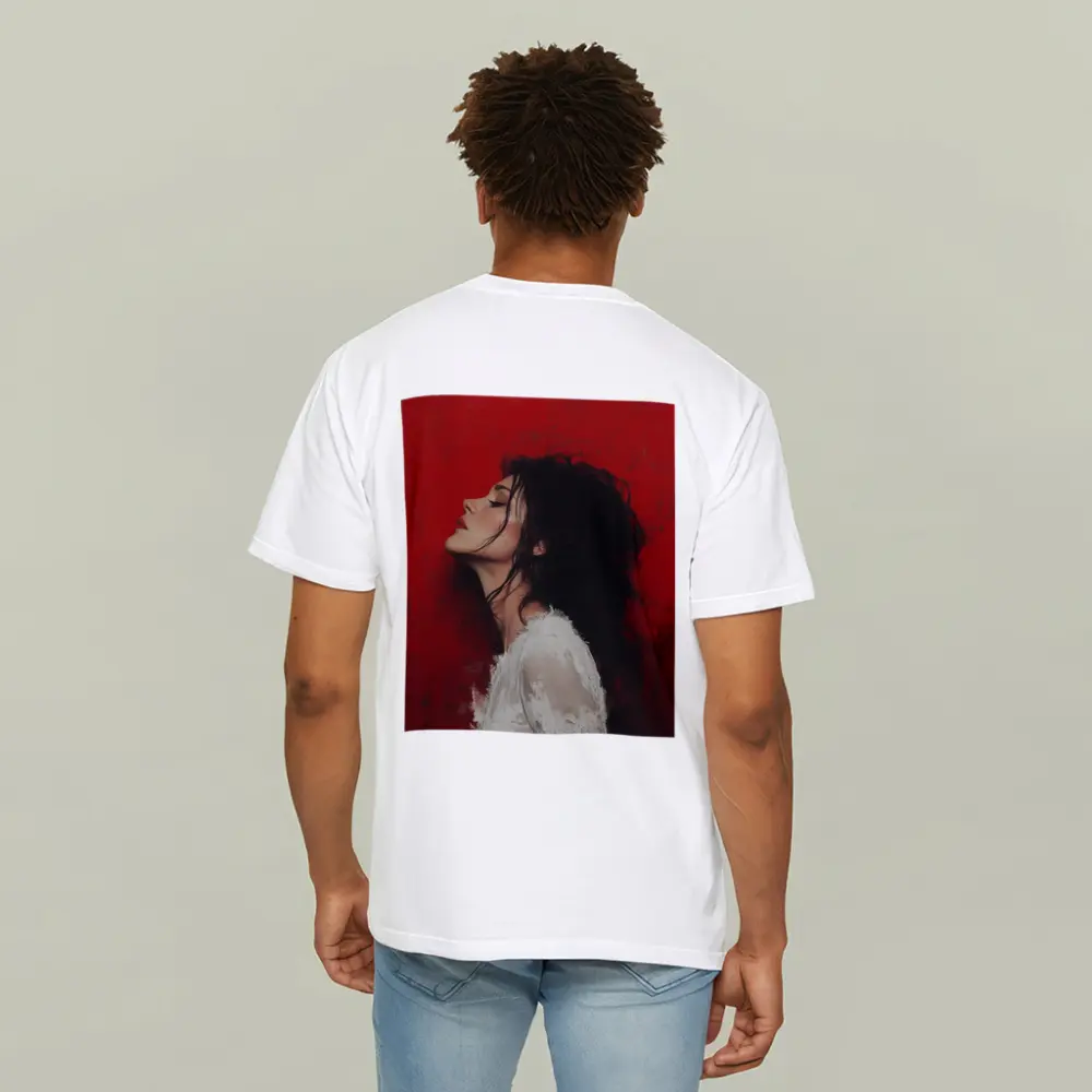 Woman Profile Portrait Red Abstract Background – T-Shirts