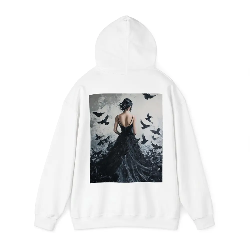 Woman in Black Gown with Flying Ravens – Hoodies
