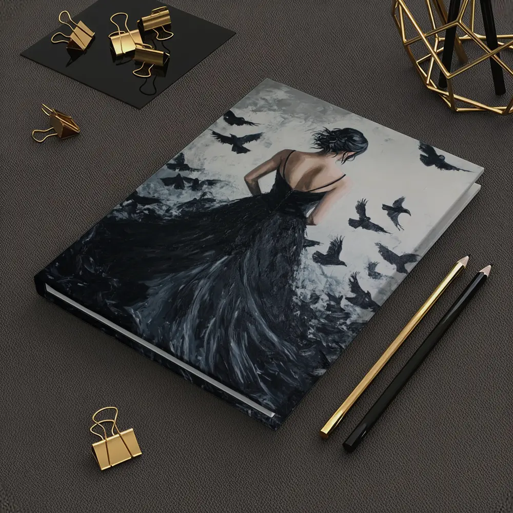 Woman in Black Gown with Flying Ravens – Notebooks