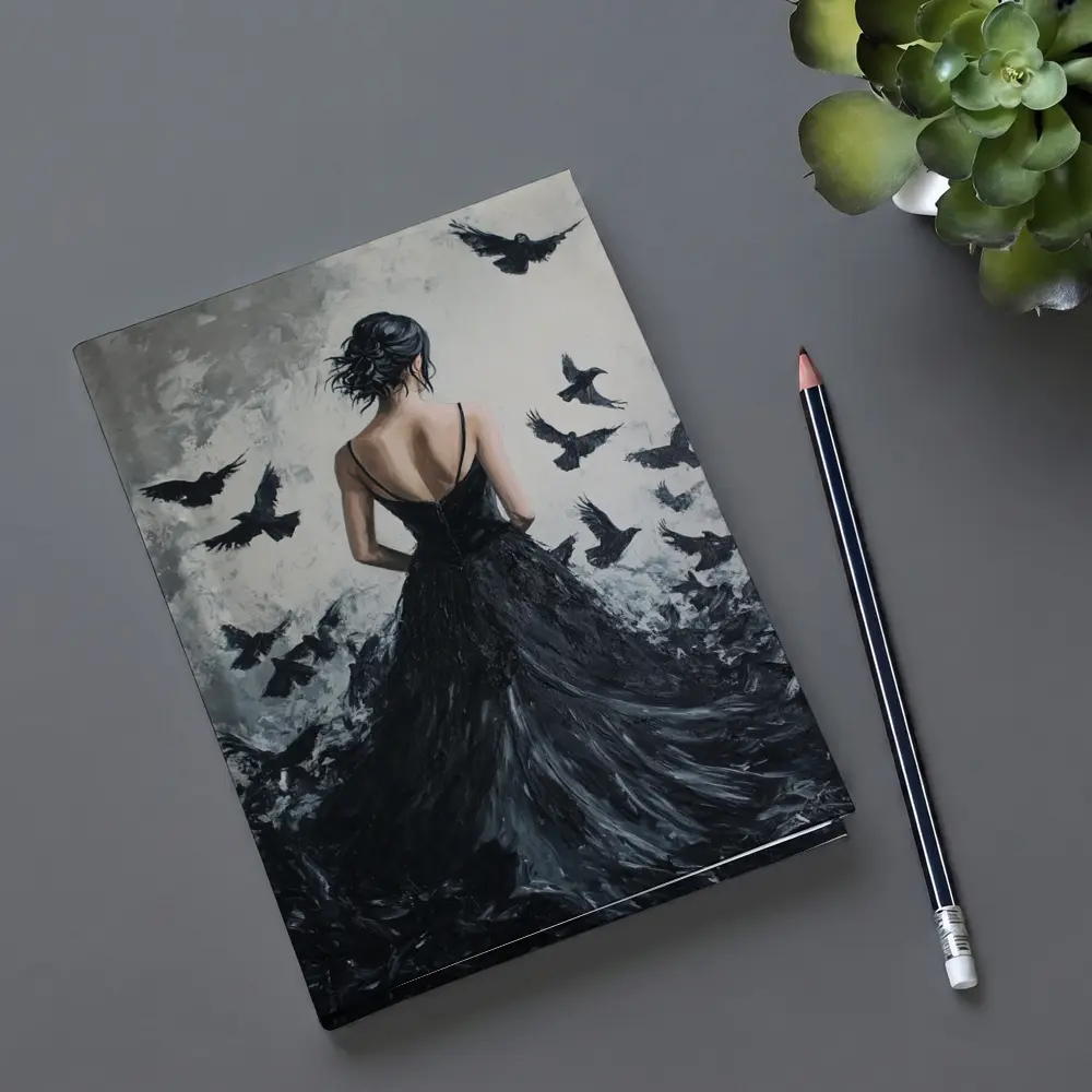 Woman in Black Gown with Flying Ravens – Notebooks
