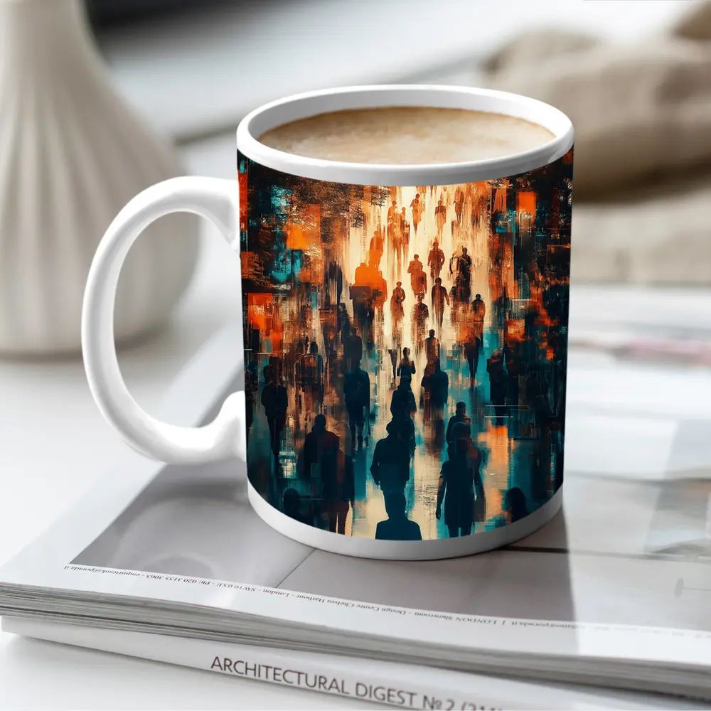 Urban Crowd Street Walk Abstract Art – Mugs