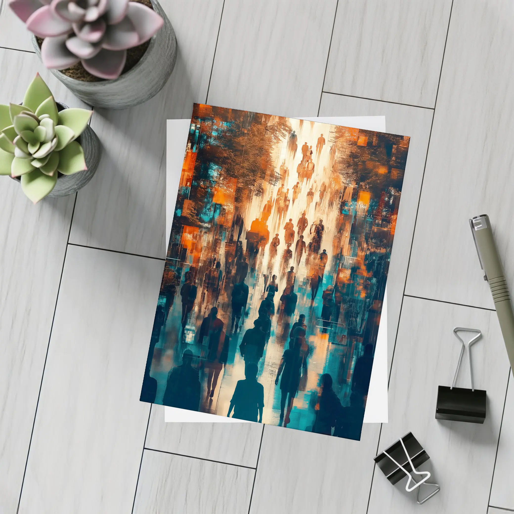 Urban Crowd Street Walk Abstract Art – Postcards
