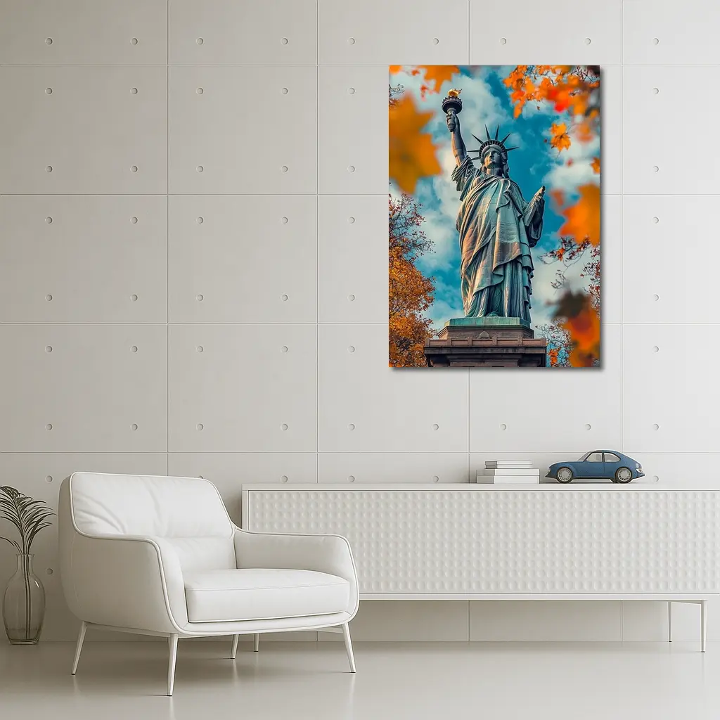 Statue of Liberty Autumn Foliage Sky – Wall Art