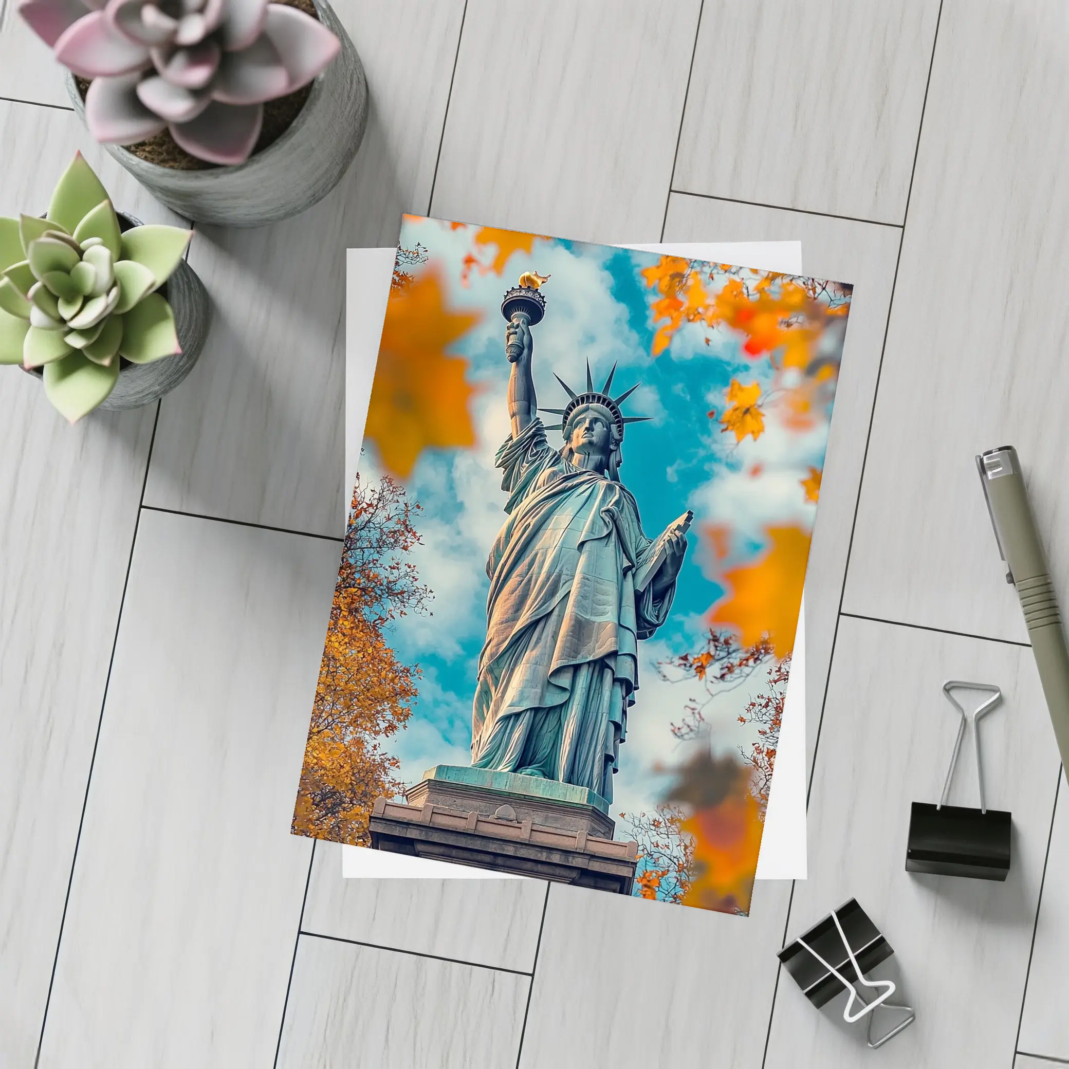 Statue of Liberty Autumn Foliage Sky – Postcards