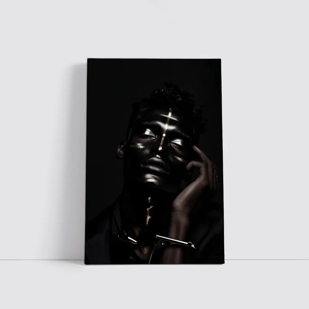 Dark Male Portrait Gold Light Rays – Wall Art