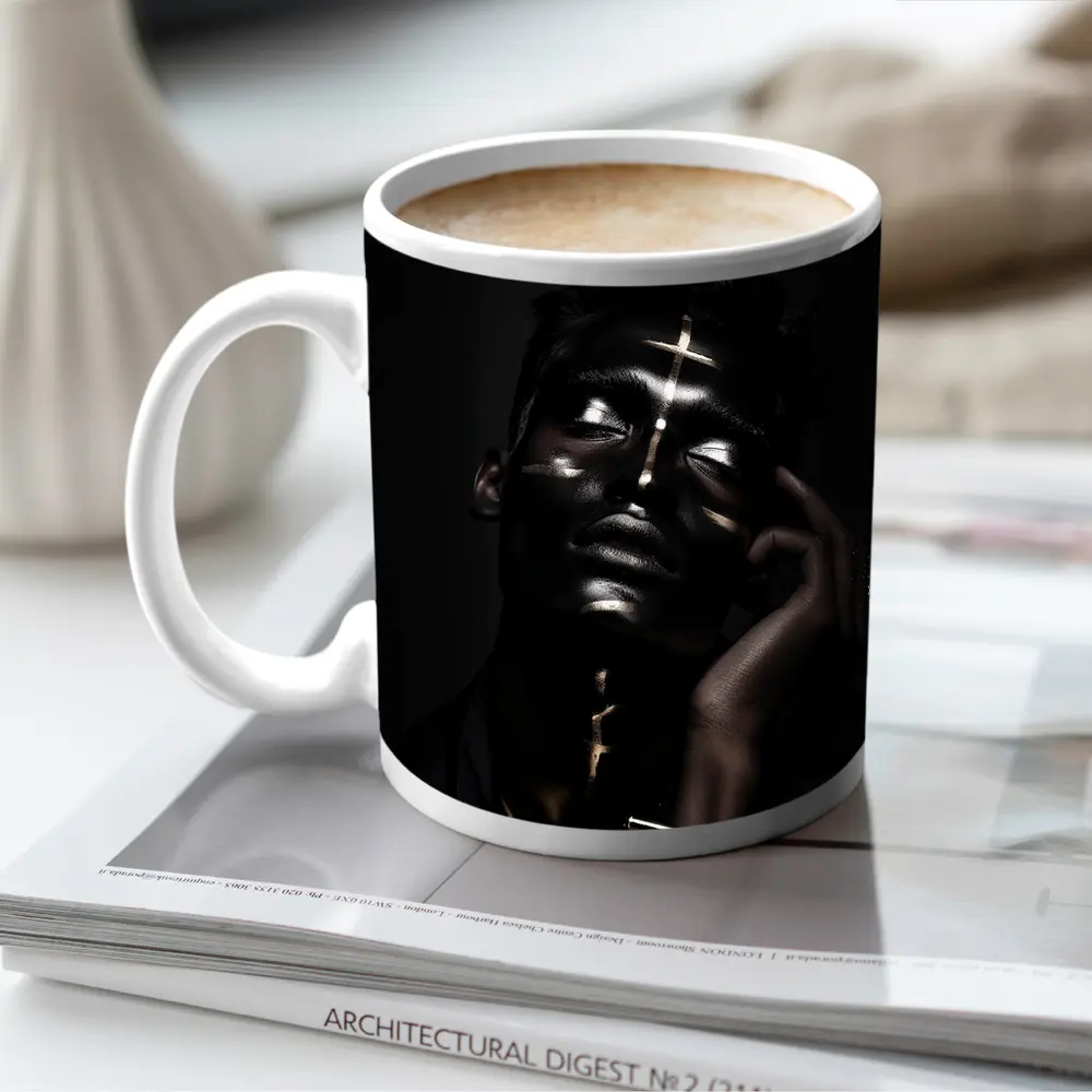 Dark Male Portrait Gold Light Rays – Mugs