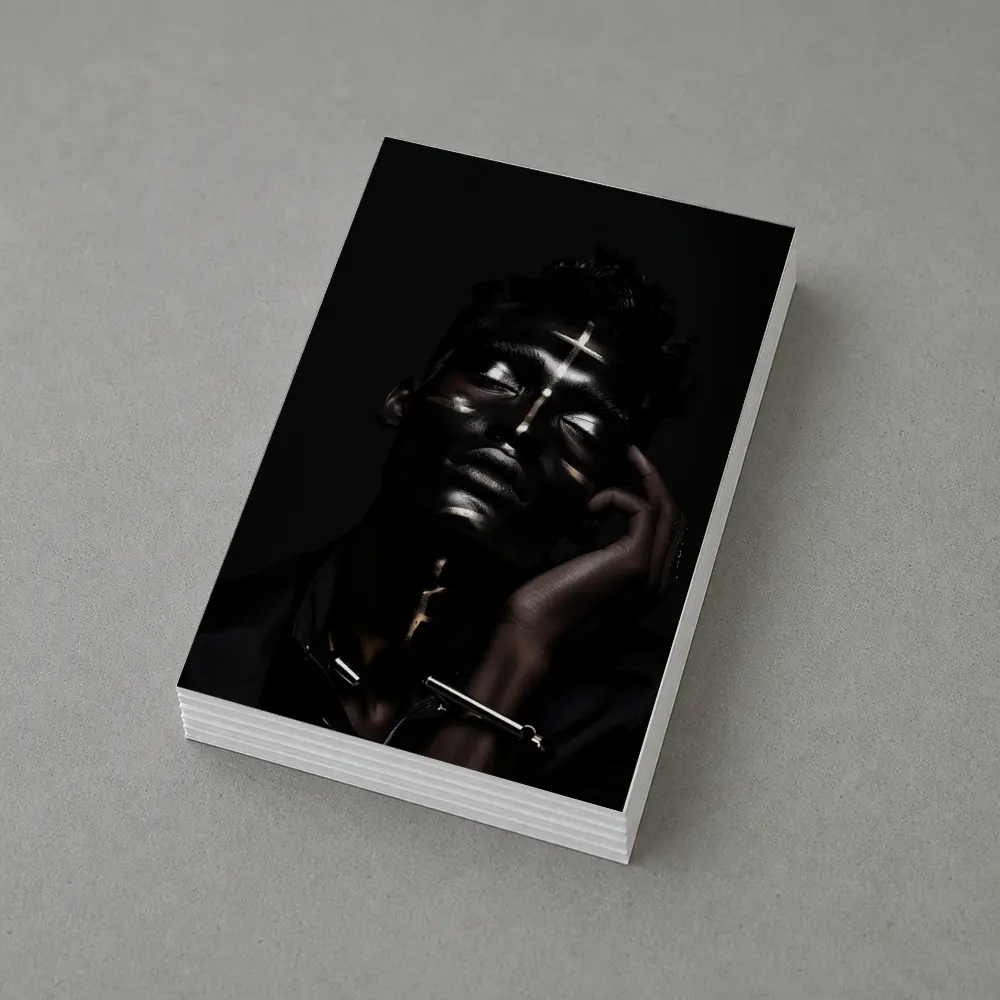 Dark Male Portrait Gold Light Rays – Postcards