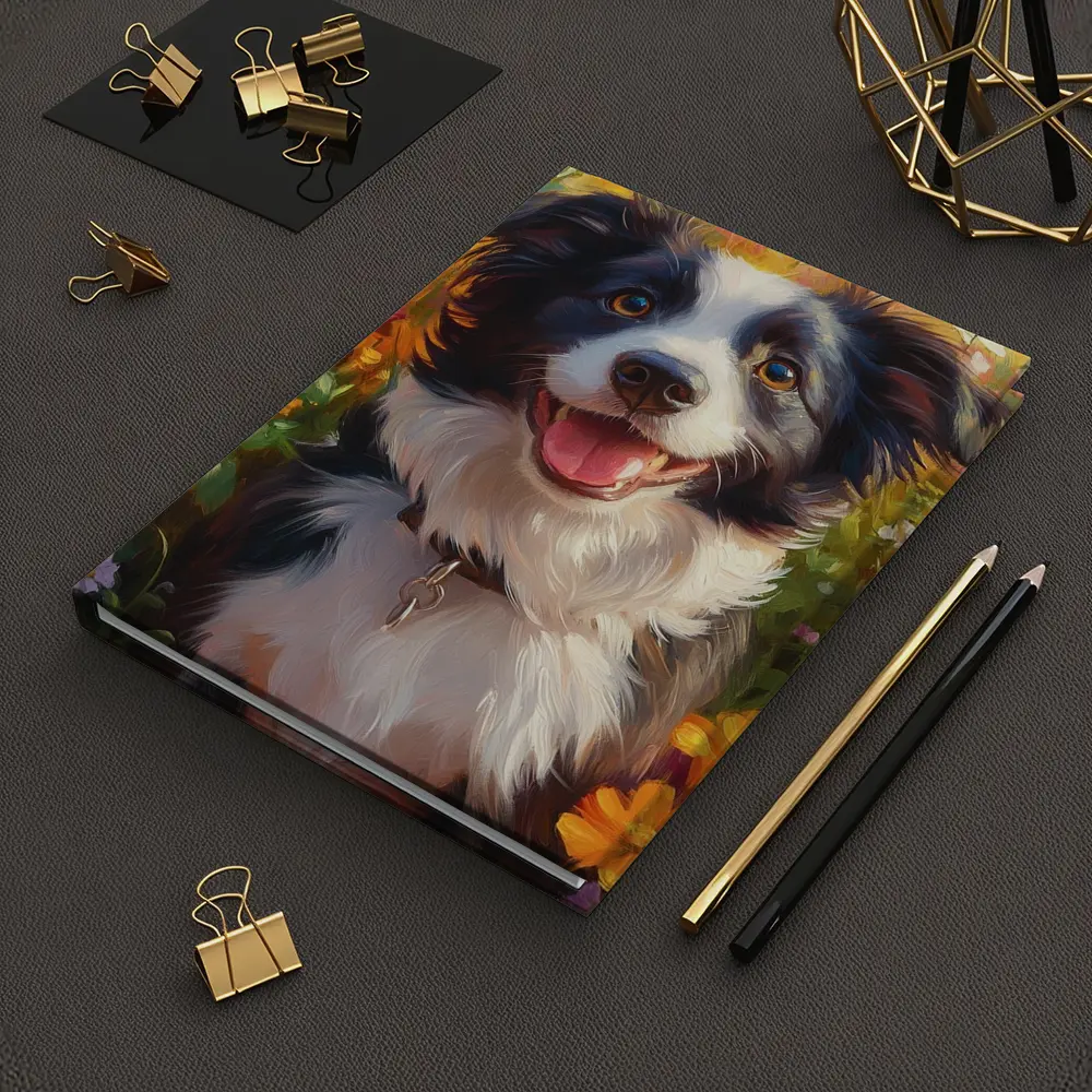 Happy Border Collie Dog Oil Painting Flowers – Notebooks