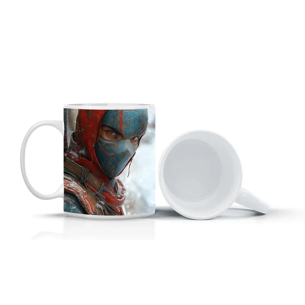 Red Blue Ninja Warrior Snowy Winter Background – Mugs