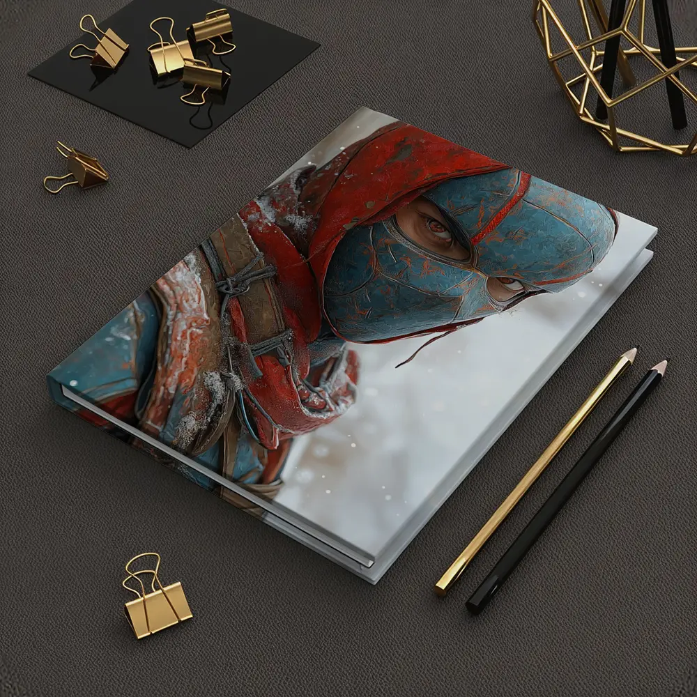 Red Blue Ninja Warrior Snowy Winter Background – Notebooks