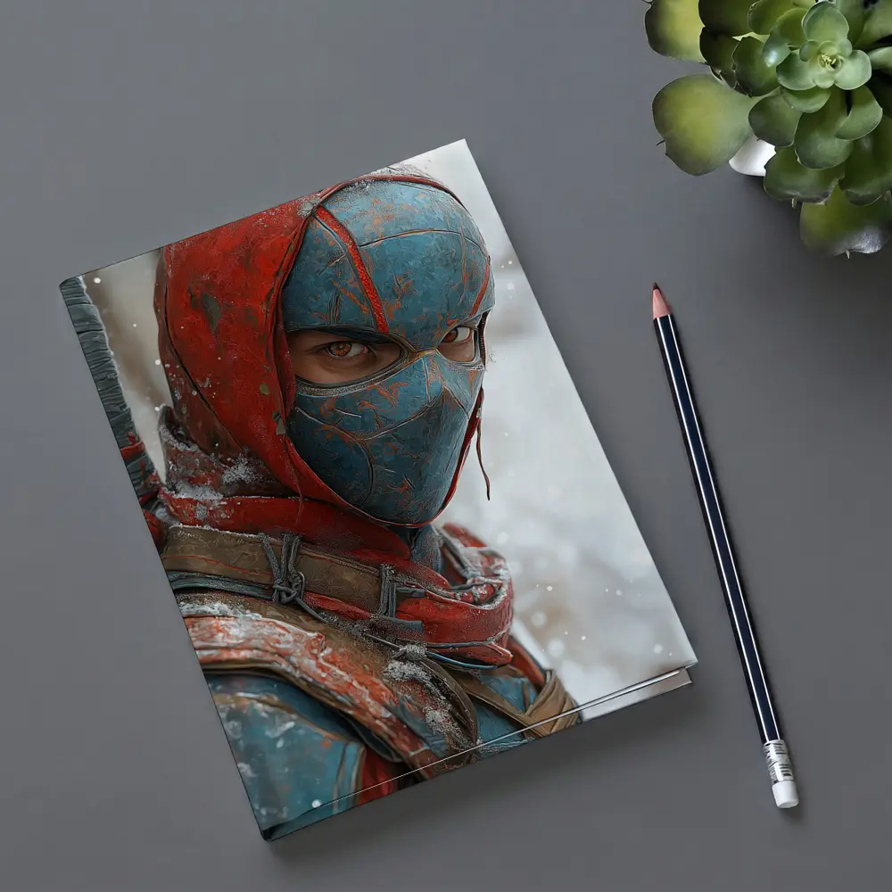 Red Blue Ninja Warrior Snowy Winter Background – Notebooks