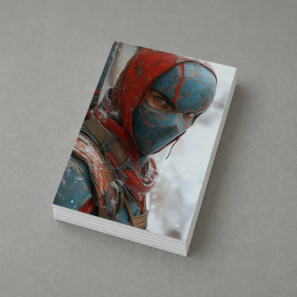 Red Blue Ninja Warrior Snowy Winter Background – Postcards