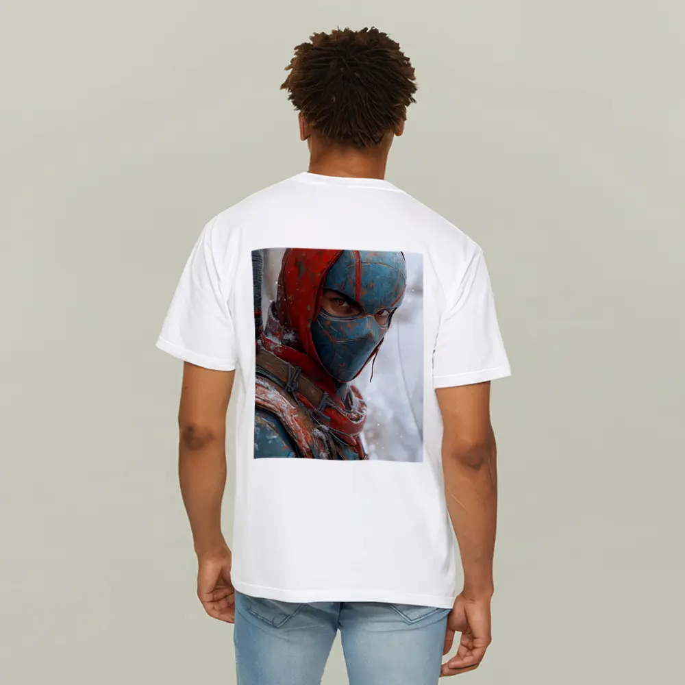Red Blue Ninja Warrior Snowy Winter Background – T-Shirts