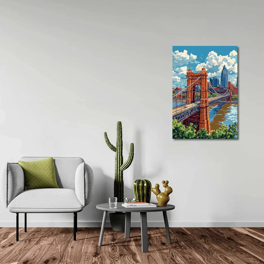 Roebling Suspension Bridge Cincinnati Skyline Art – Wall Art