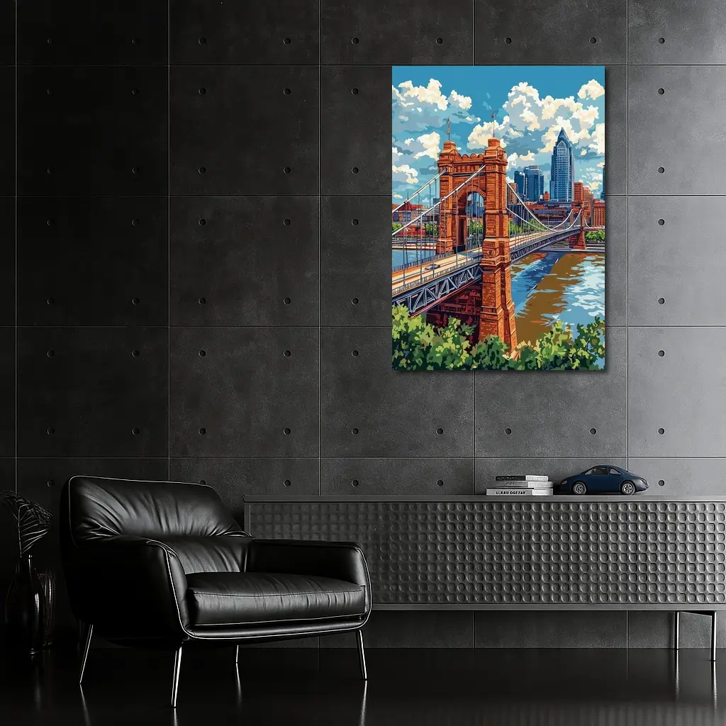 Roebling Suspension Bridge Cincinnati Skyline Art – Wall Art