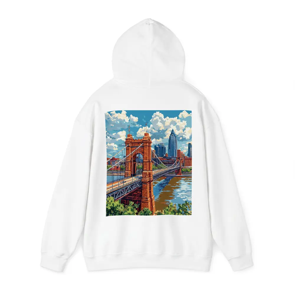 Roebling Suspension Bridge Cincinnati Skyline Art – Hoodies