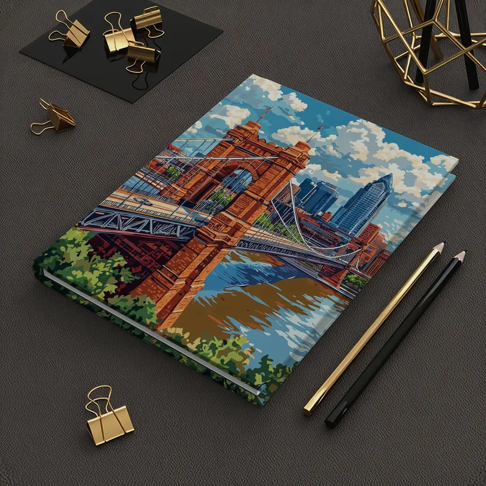 Roebling Suspension Bridge Cincinnati Skyline Art – Notebooks