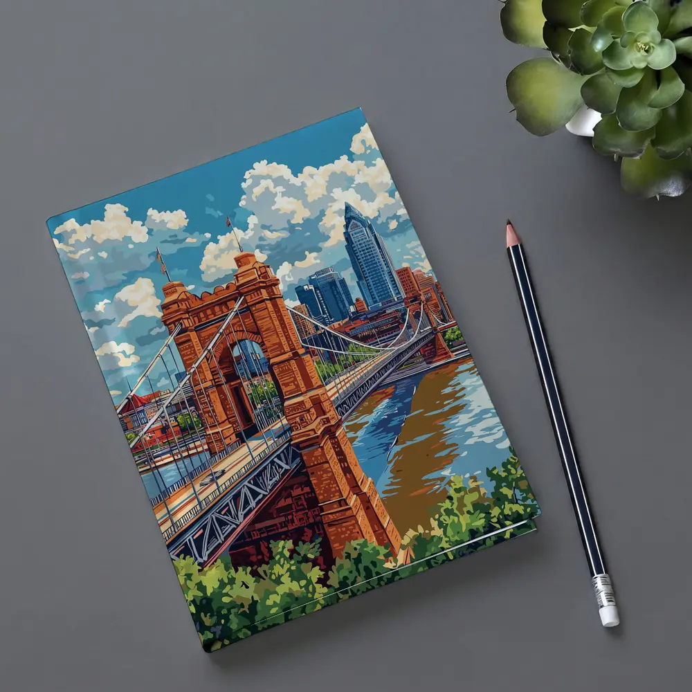 Roebling Suspension Bridge Cincinnati Skyline Art – Notebooks
