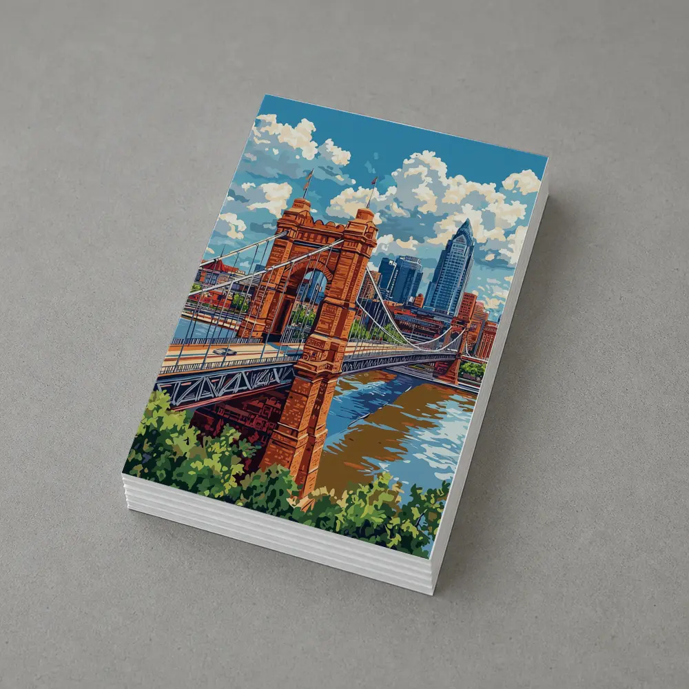 Roebling Suspension Bridge Cincinnati Skyline Art – Postcards