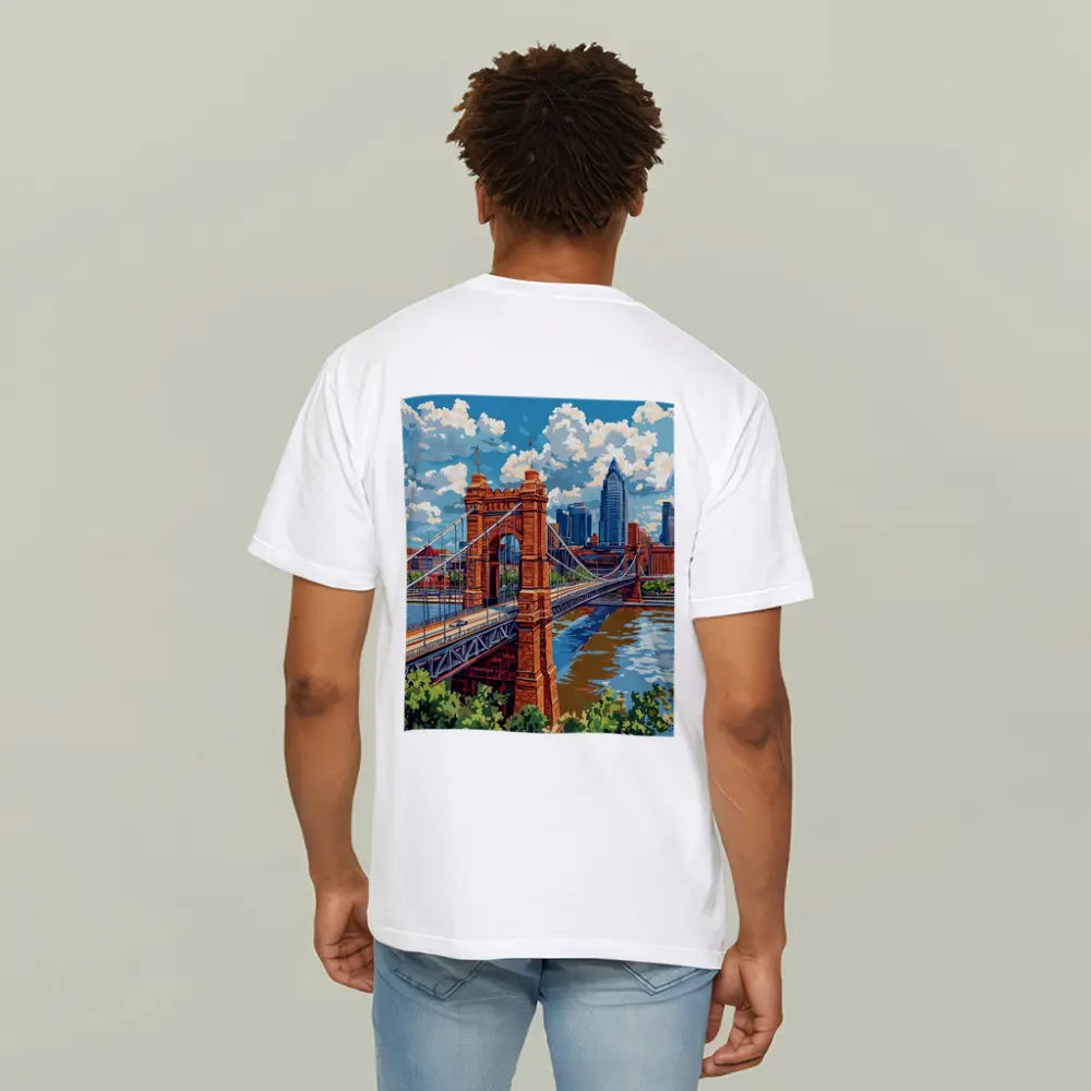 Roebling Suspension Bridge Cincinnati Skyline Art – T-Shirts