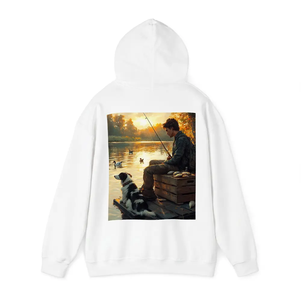 Boy Fishing With Border Collie At Sunset – Hoodies