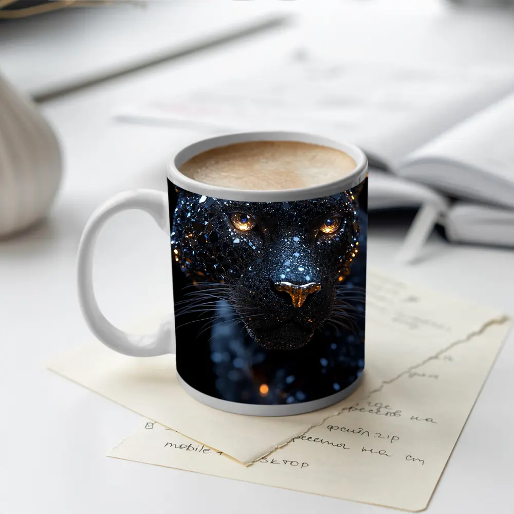 Black Panther Cosmic Glitter Dark Background – Mugs