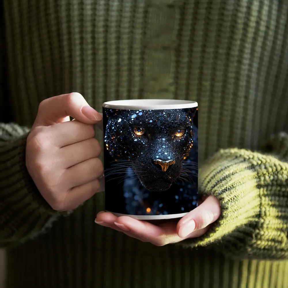 Black Panther Cosmic Glitter Dark Background – Mugs