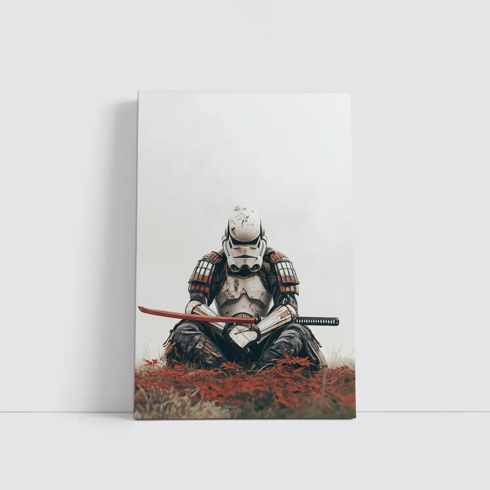 Samurai Stormtrooper Sitting Red Autumn Field – Wall Art