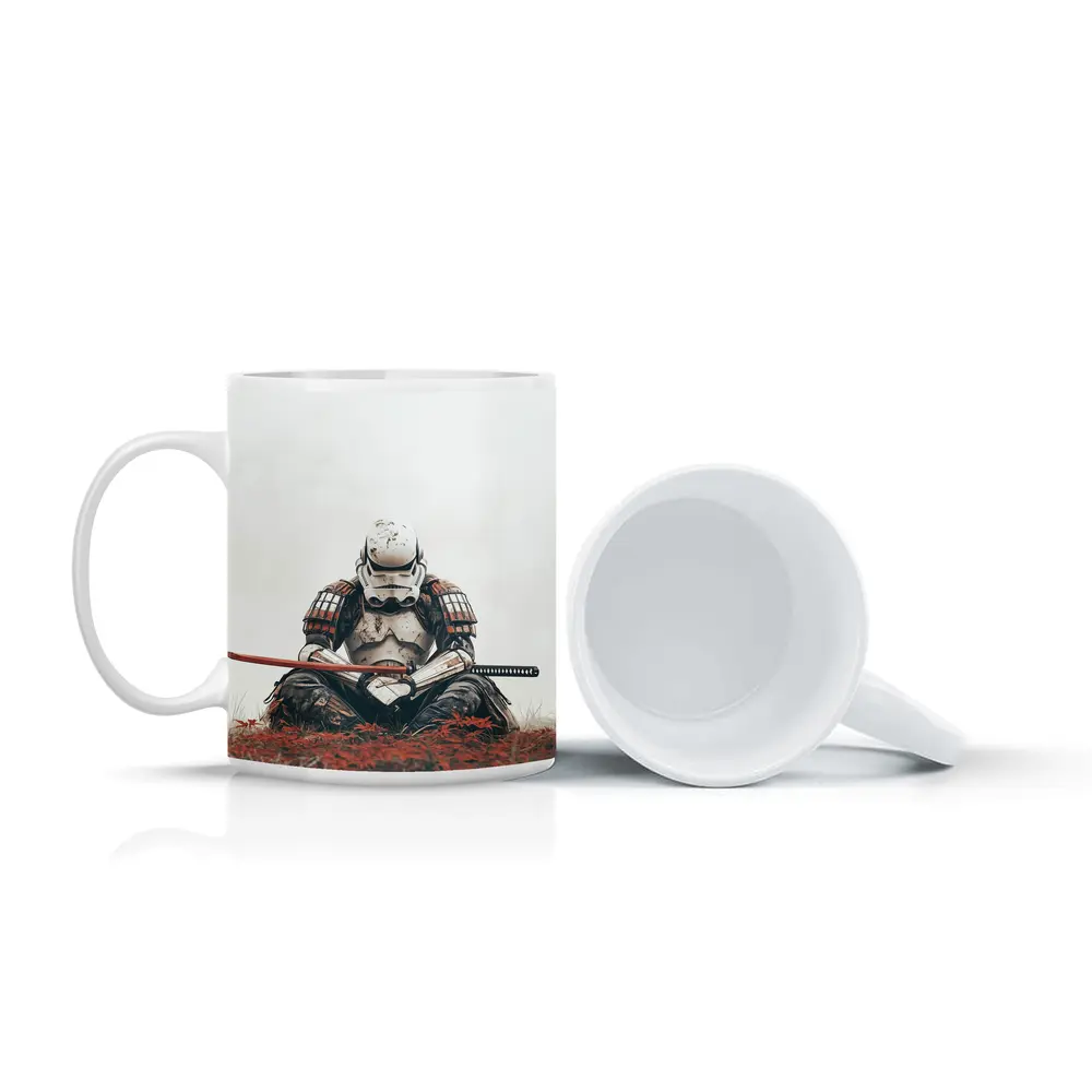 Samurai Stormtrooper Sitting Red Autumn Field – Mugs