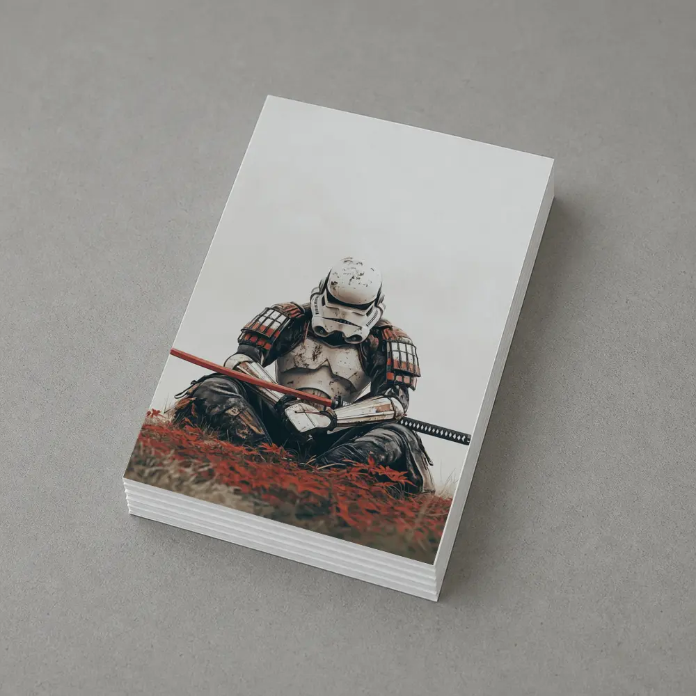Samurai Stormtrooper Sitting Red Autumn Field – Postcards