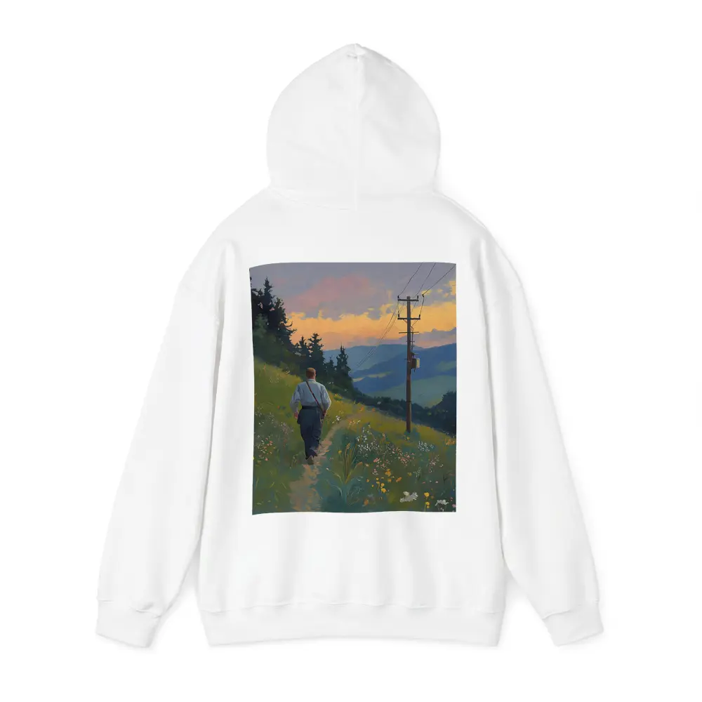 Man Walking Wildflower Path Oil Painting – Hoodies