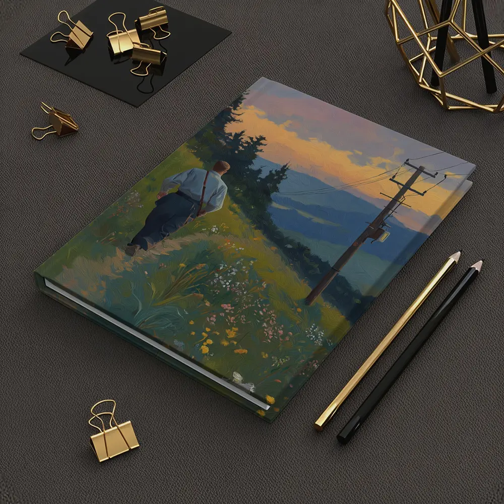 Man Walking Wildflower Path Oil Painting – Notebooks