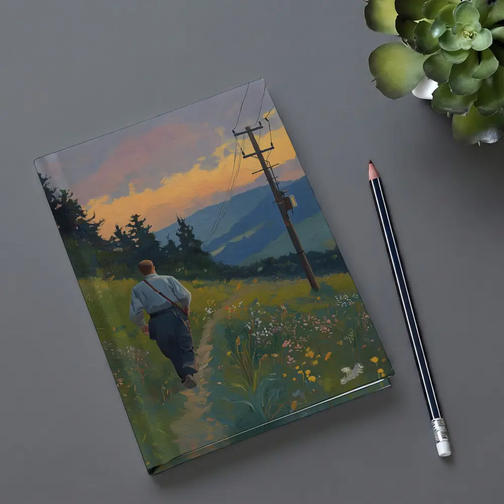 Man Walking Wildflower Path Oil Painting – Notebooks