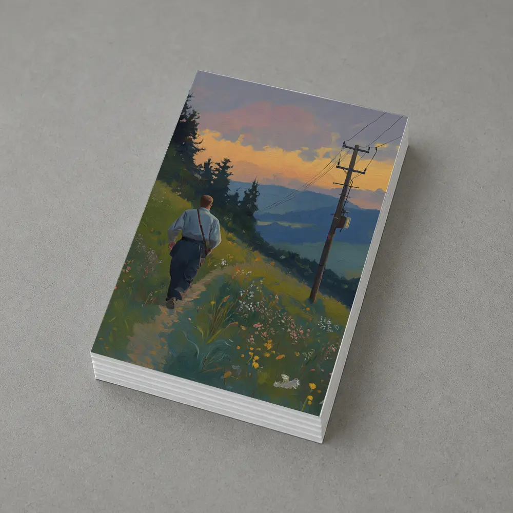 Man Walking Wildflower Path Oil Painting – Postcards