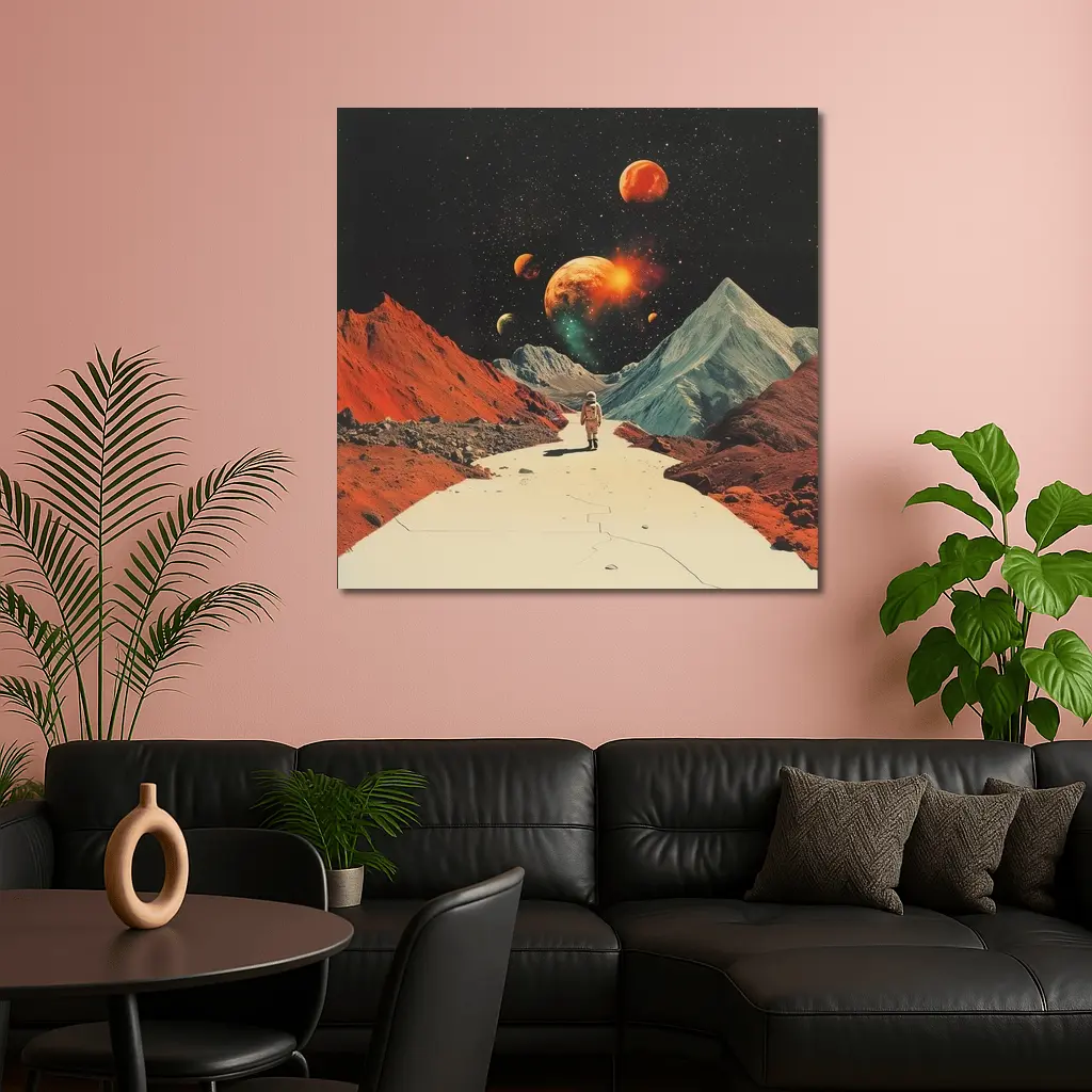 Astronaut Walking Alien Planet Retro Space – Wall Art