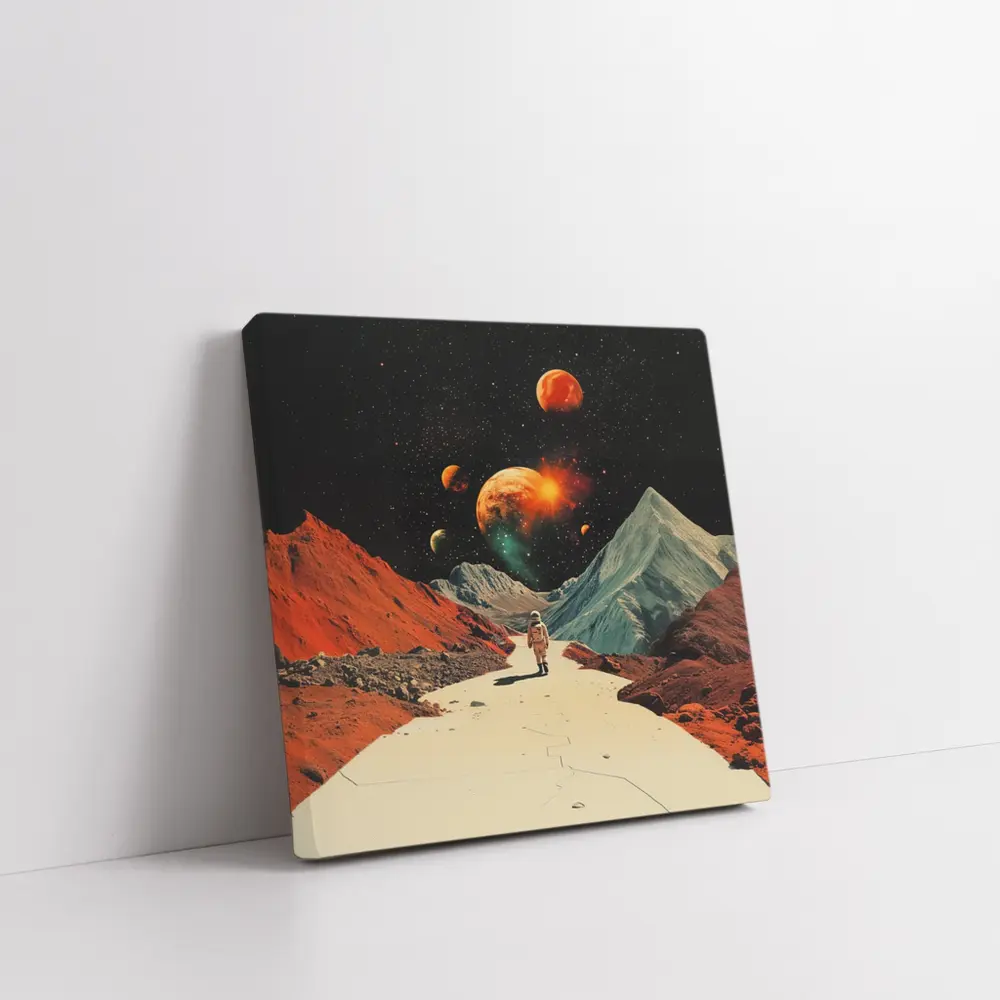 Astronaut Walking Alien Planet Retro Space – Wall Art