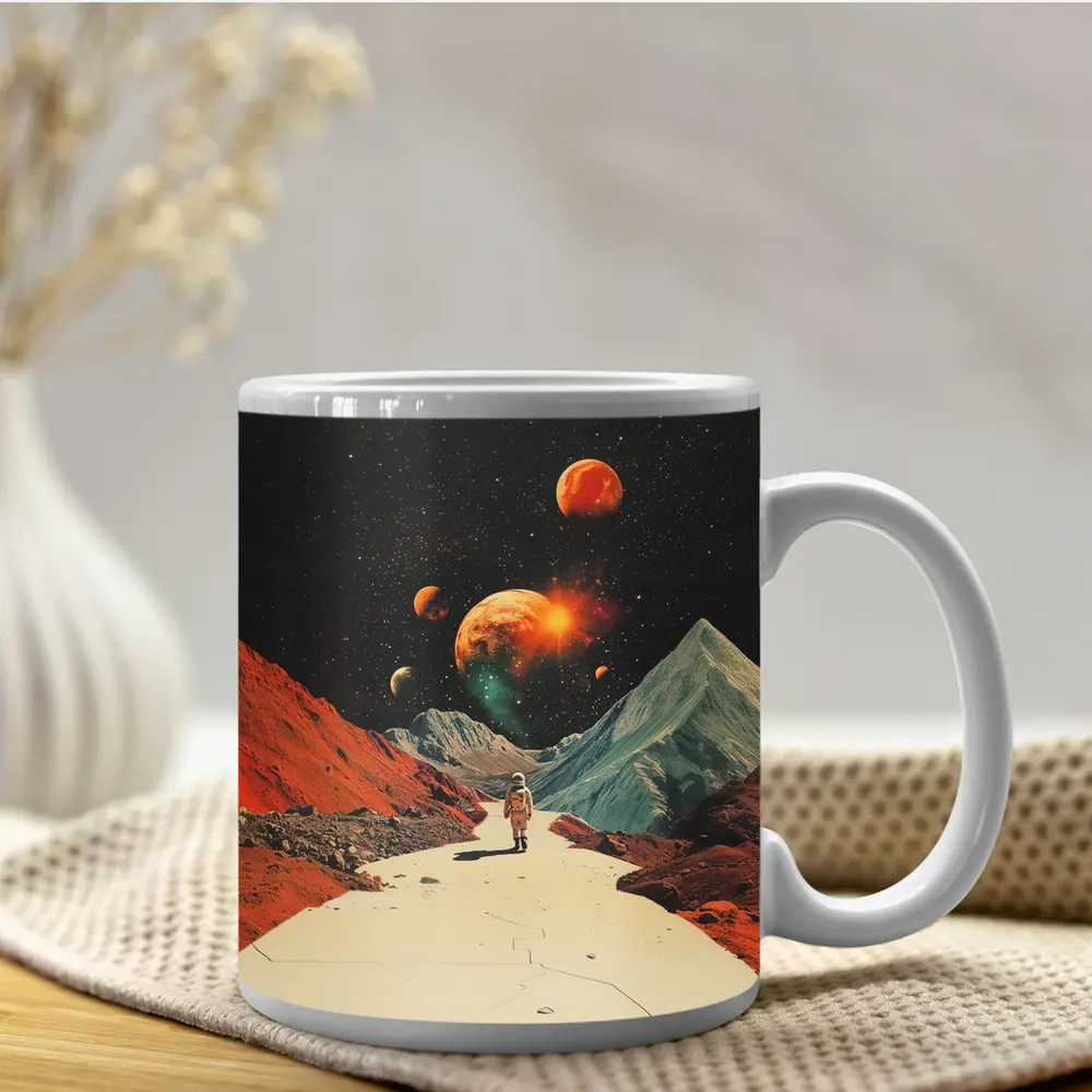 Astronaut Walking Alien Planet Retro Space – Mugs