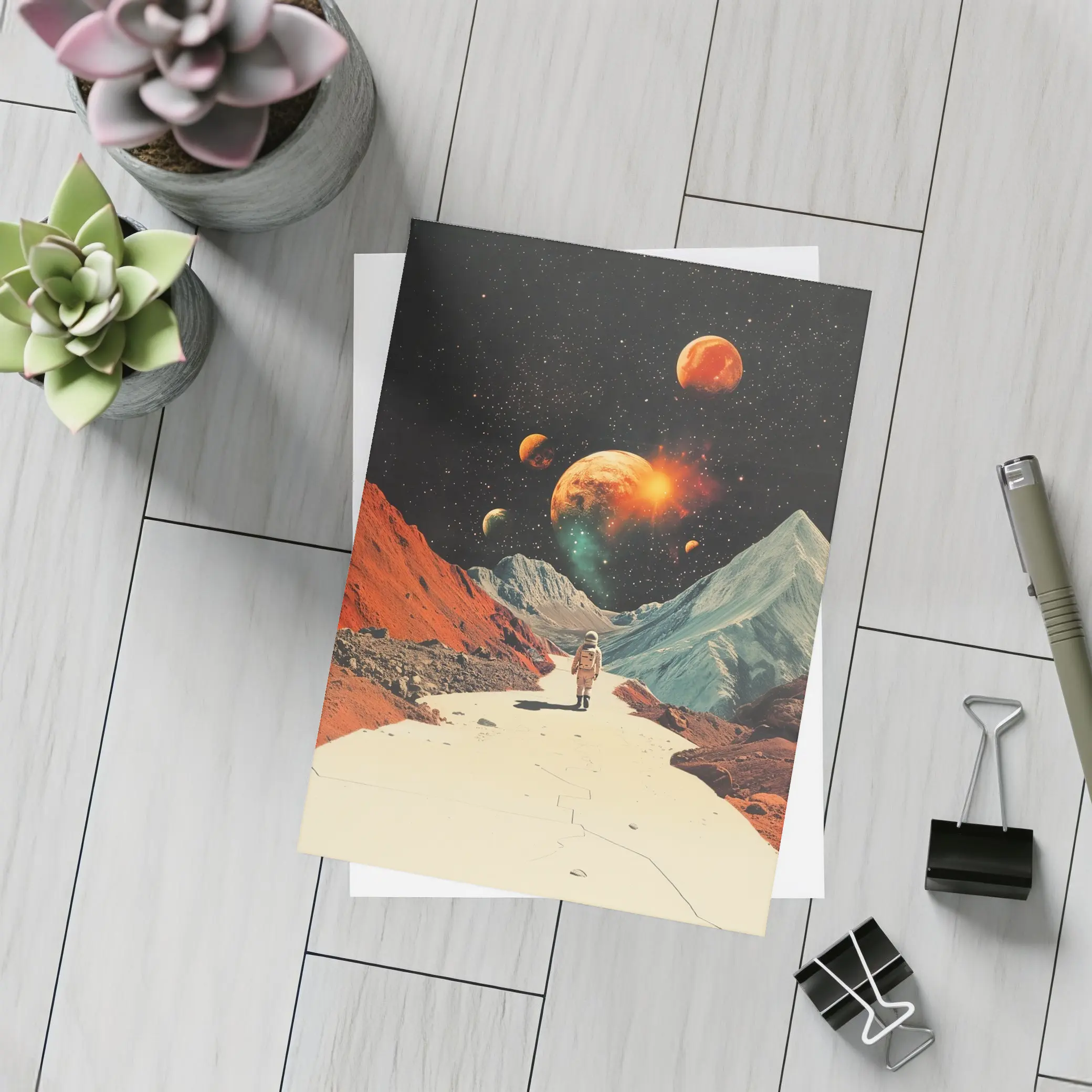 Astronaut Walking Alien Planet Retro Space – Postcards