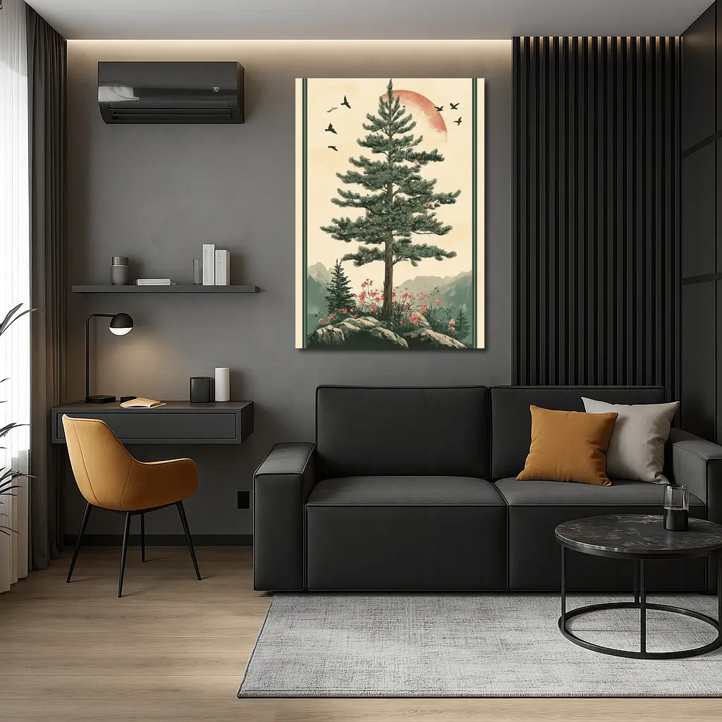 Pine Tree Mountain Landscape Japanese Minimal Art – Wall Art