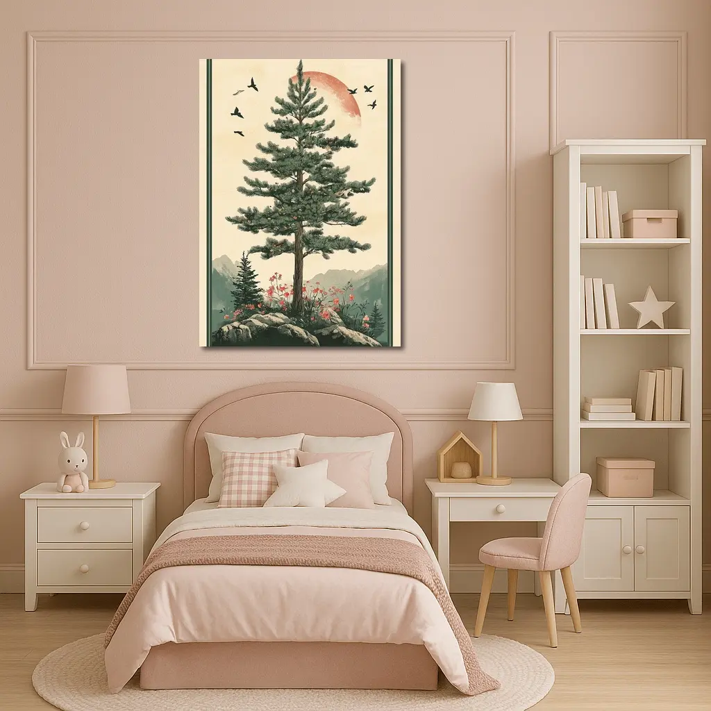 Pine Tree Mountain Landscape Japanese Minimal Art – Wall Art