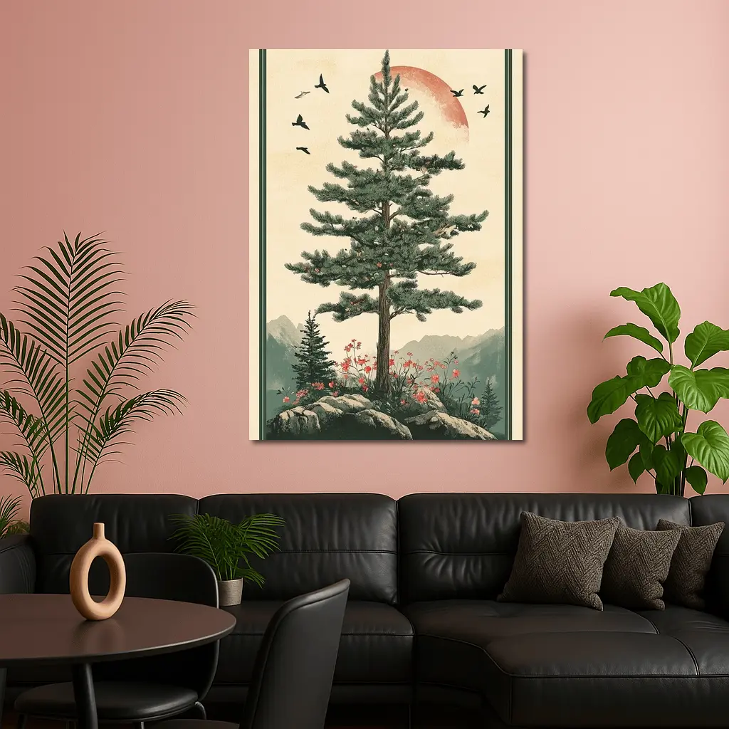 Pine Tree Mountain Landscape Japanese Minimal Art – Wall Art
