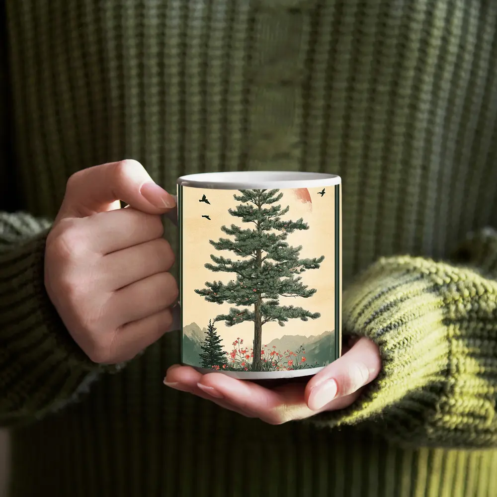 Pine Tree Mountain Landscape Japanese Minimal Art – Mugs