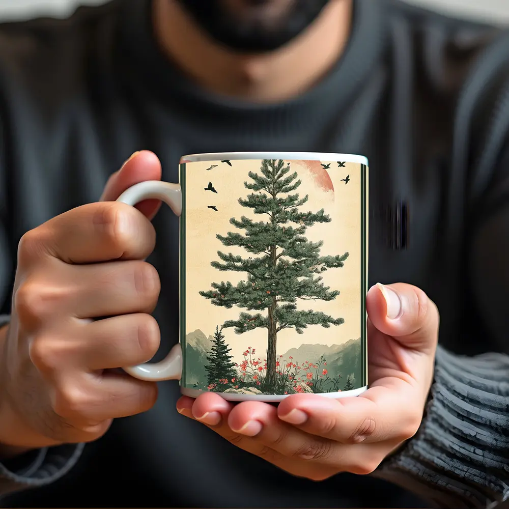 Pine Tree Mountain Landscape Japanese Minimal Art – Mugs