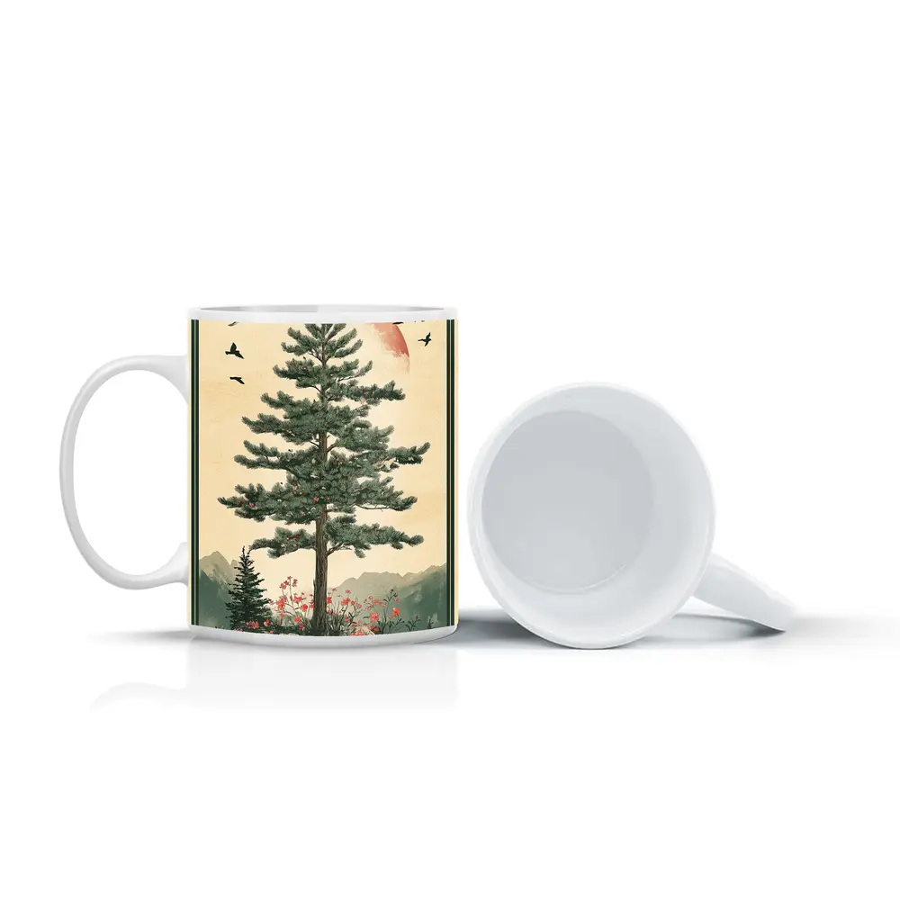 Pine Tree Mountain Landscape Japanese Minimal Art – Mugs