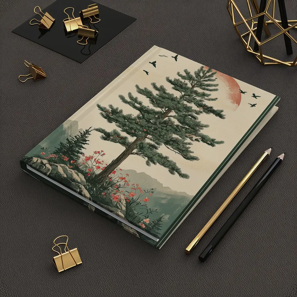 Pine Tree Mountain Landscape Japanese Minimal Art – Notebooks