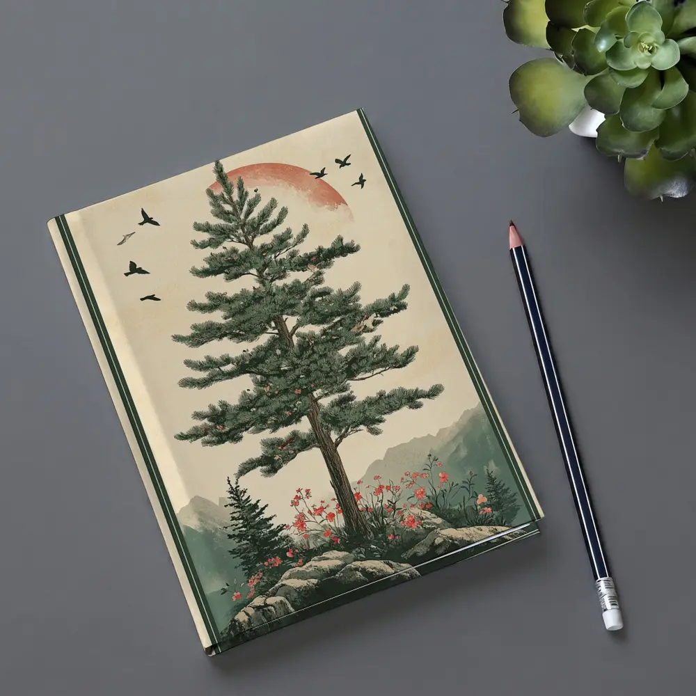 Pine Tree Mountain Landscape Japanese Minimal Art – Notebooks