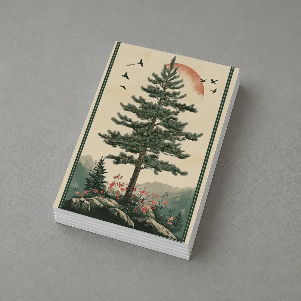 Pine Tree Mountain Landscape Japanese Minimal Art – Postcards