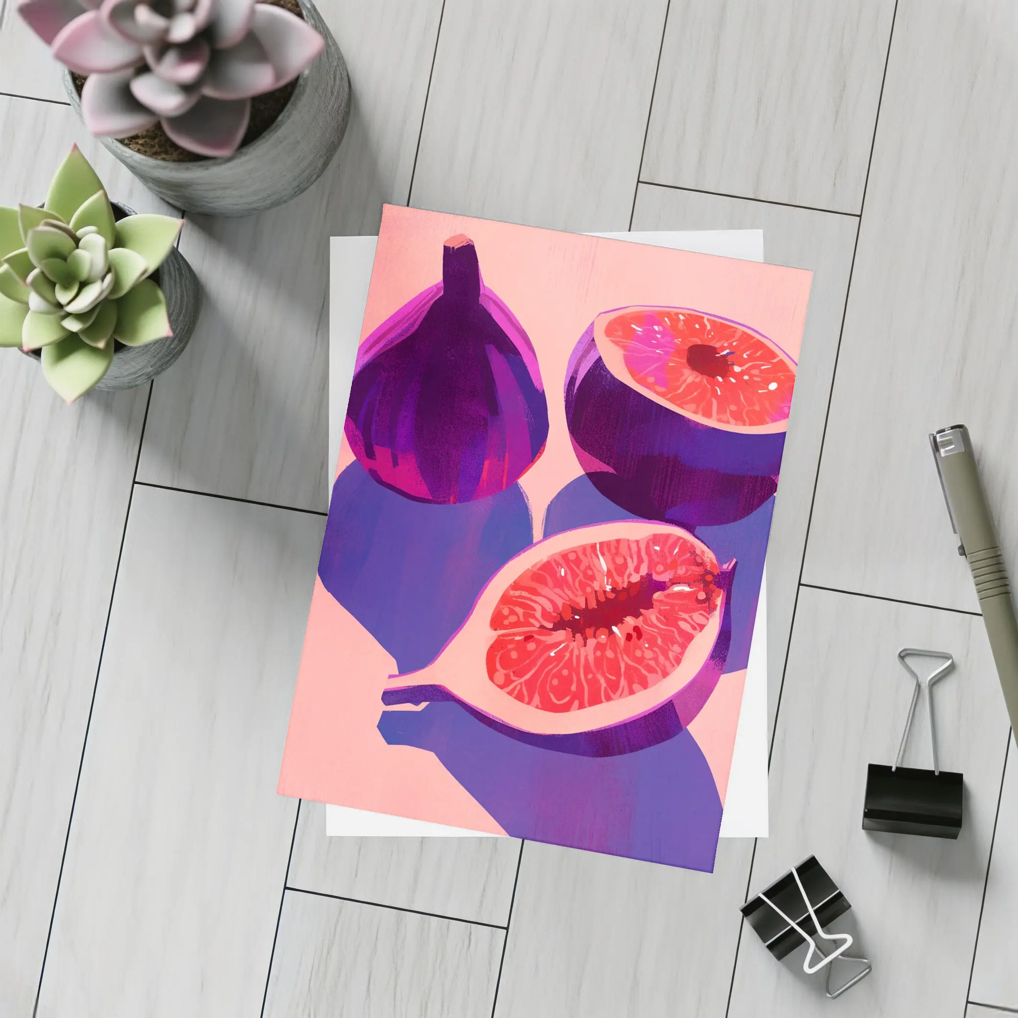 Purple Figs Still Life Pink Background – Postcards